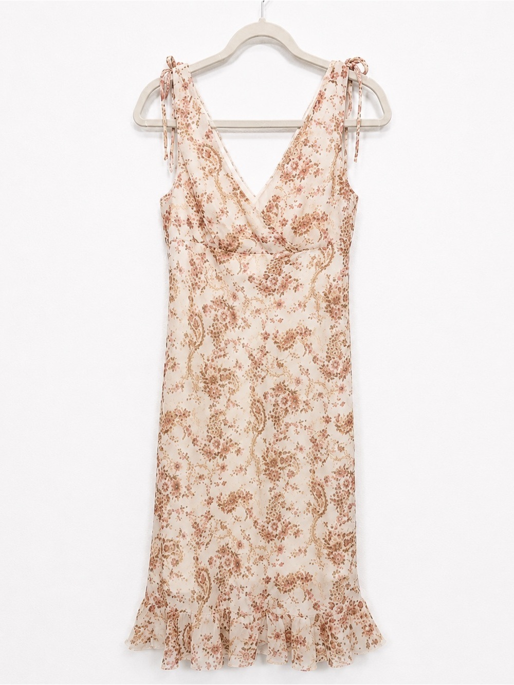 VTG 90s Cream Pink Paisley Sleeveless Midi Dress Romantic Boho Prairie Sundress